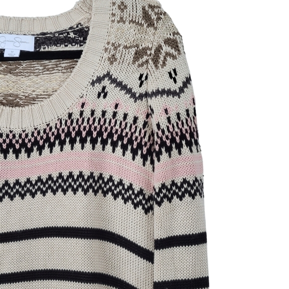 Jessica Simpson Long Sleeve Knit Sweater Dress Tan With Stripes M - Picture 3 of 13